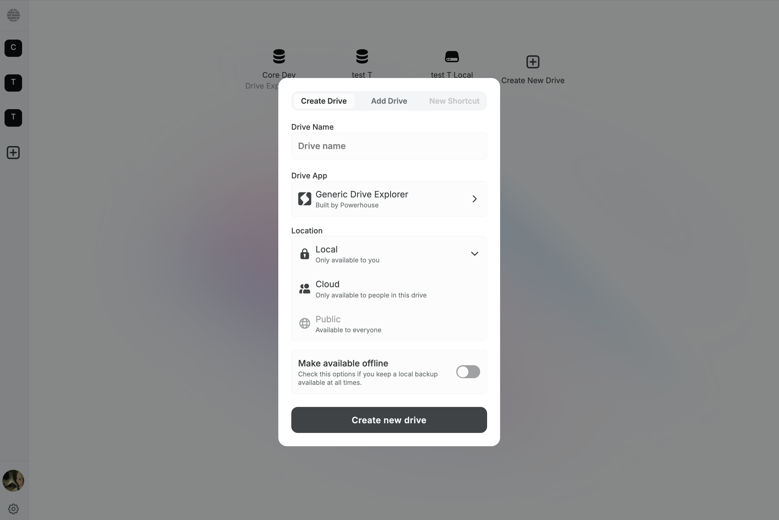 Create a new drive