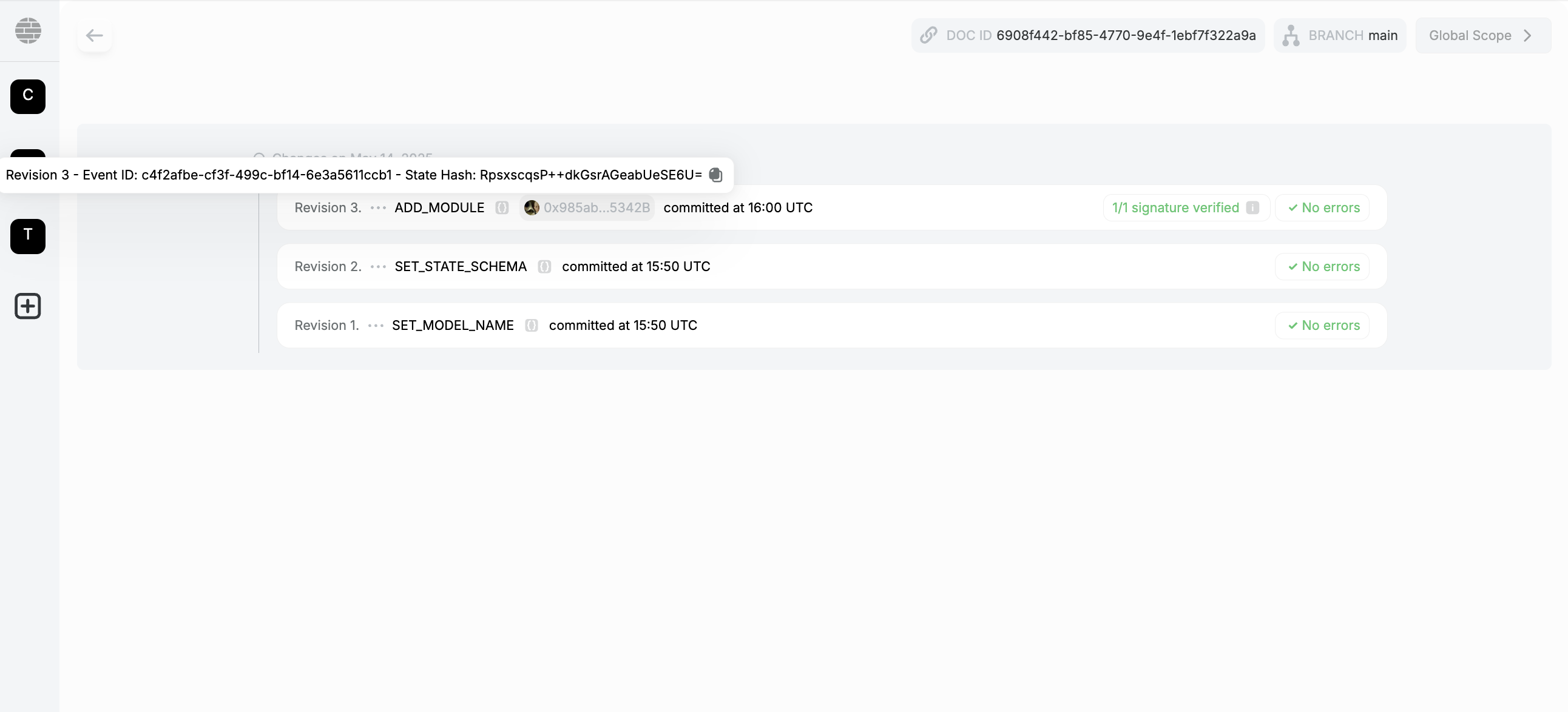 Revision Hash Popup